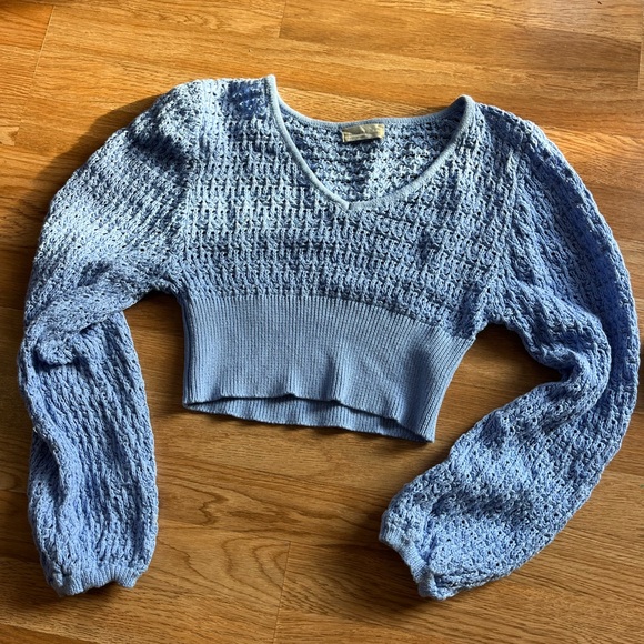 Altar’d State Cropped Briella Knit Crochet V-neck Sweater Womens Size M Y2K - Picture 10 of 10